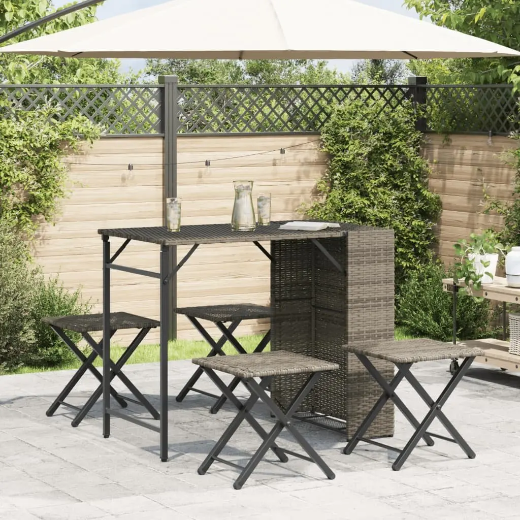 Foldable Garden Dining Set Grey 5 Piece Outdoor Furniture for Patio Backyard