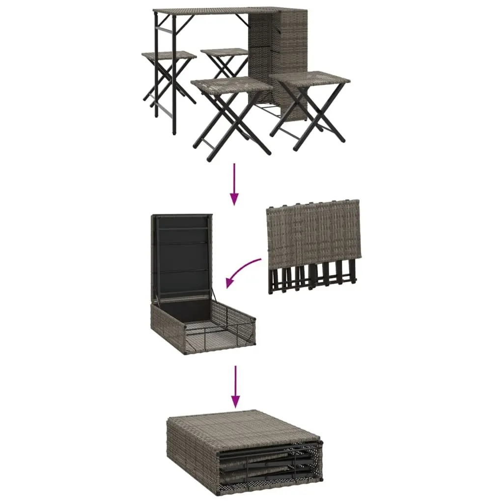 Foldable Garden Dining Set Grey 5 Piece Outdoor Furniture for Patio Backyard