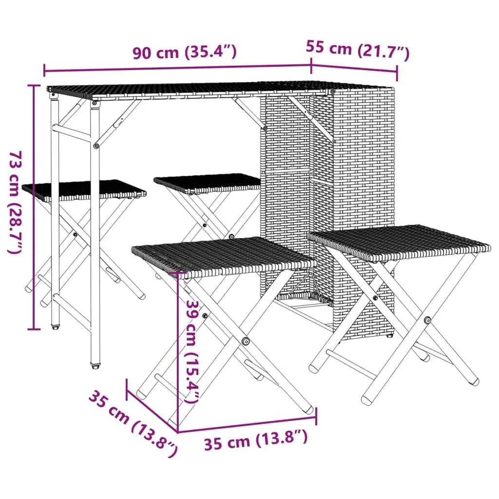 Foldable Garden Dining Set Grey 5 Piece Outdoor Furniture for Patio Backyard