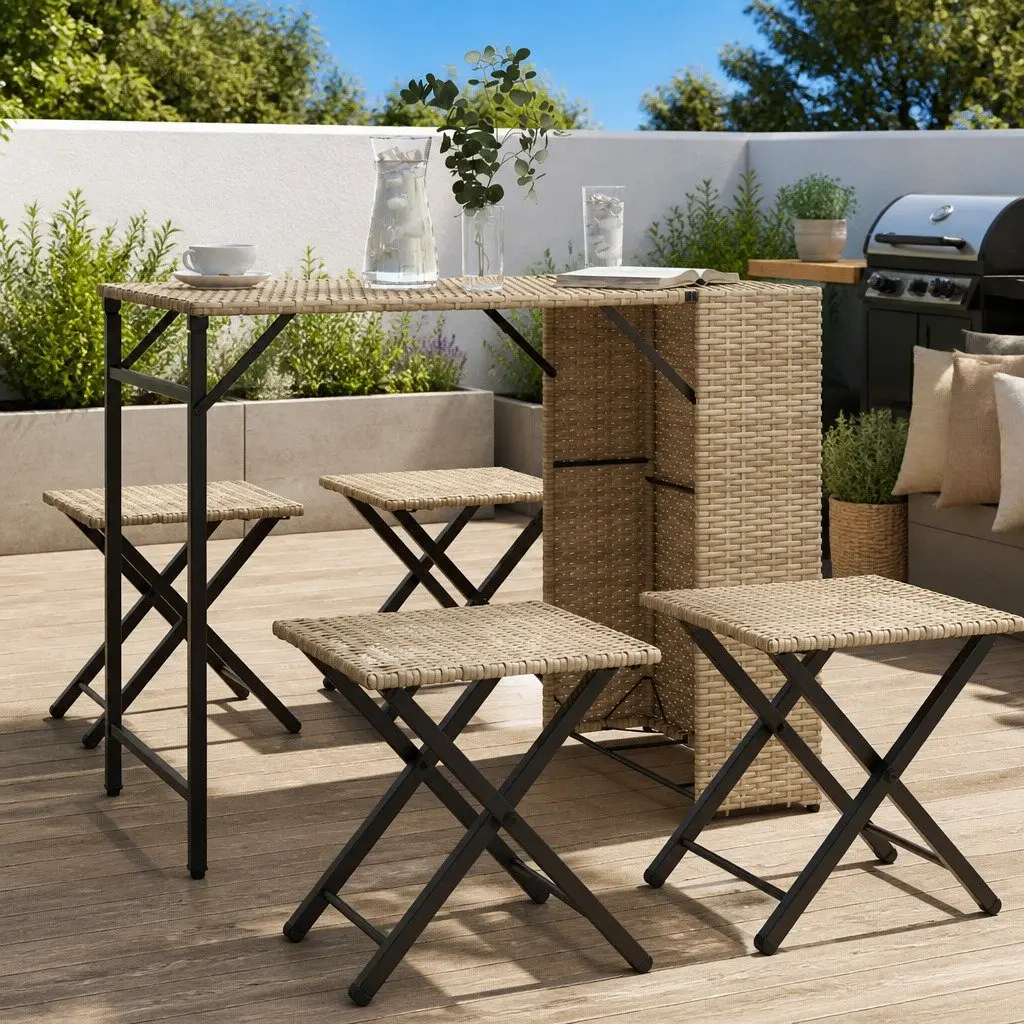 Garden Dining Set Foldable Outdoor Furniture 5 Piece Beige