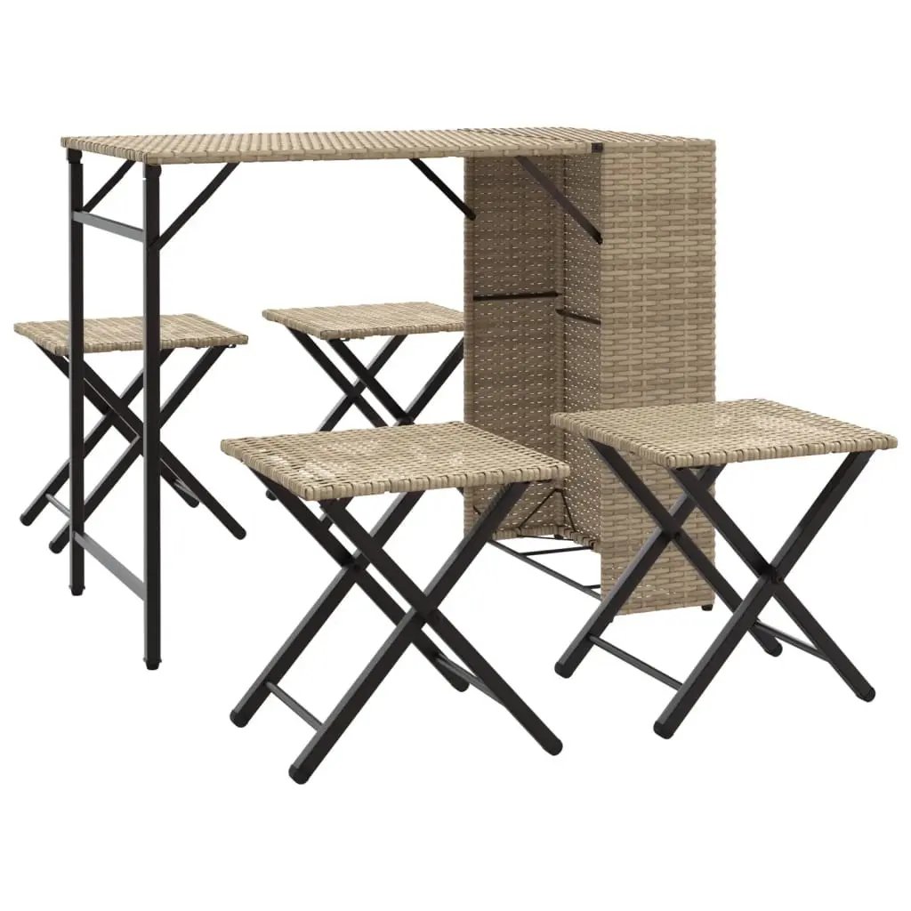 Garden Dining Set Foldable Outdoor Furniture 5 Piece Beige