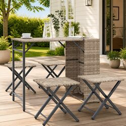 Garden Dining Set 5 Piece Foldable Outdoor Patio Furniture Grey Poly Rattan