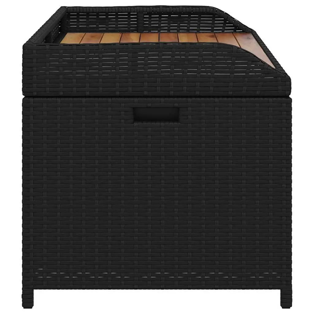 Outdoor Storage Bench Black PE Rattan Acacia Wood 100x50x52cm