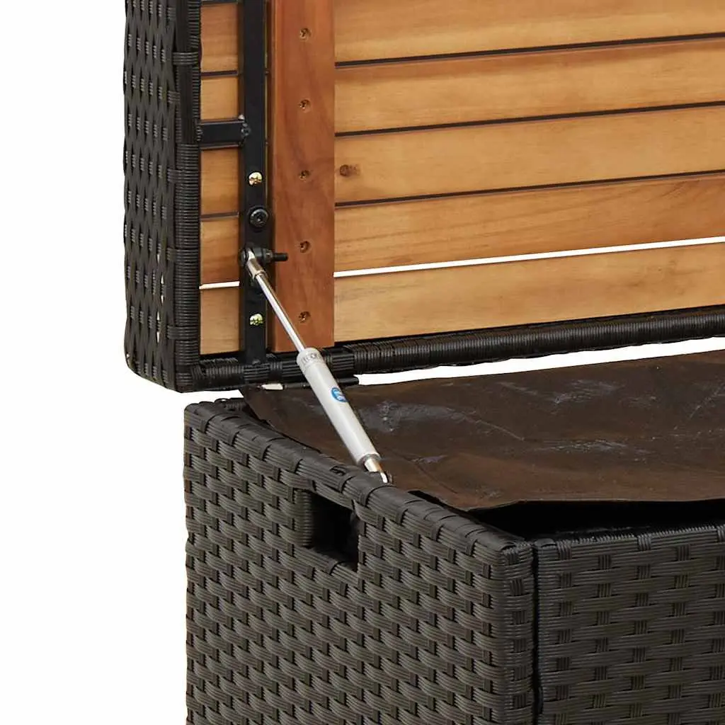 Outdoor Storage Bench Black PE Rattan Acacia Wood 100x50x52cm