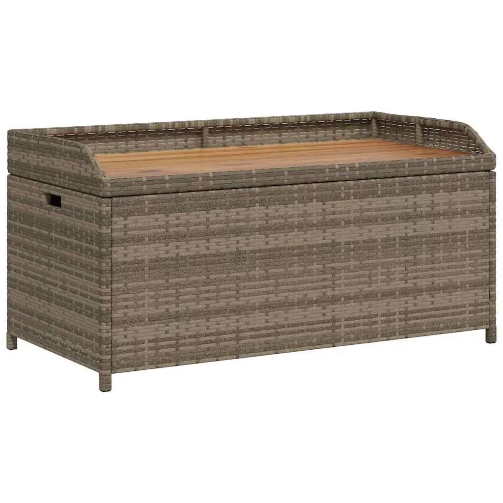 Outdoor Storage Bench Grey Poly Rattan Acacia Wood Seating 100x50x52cm