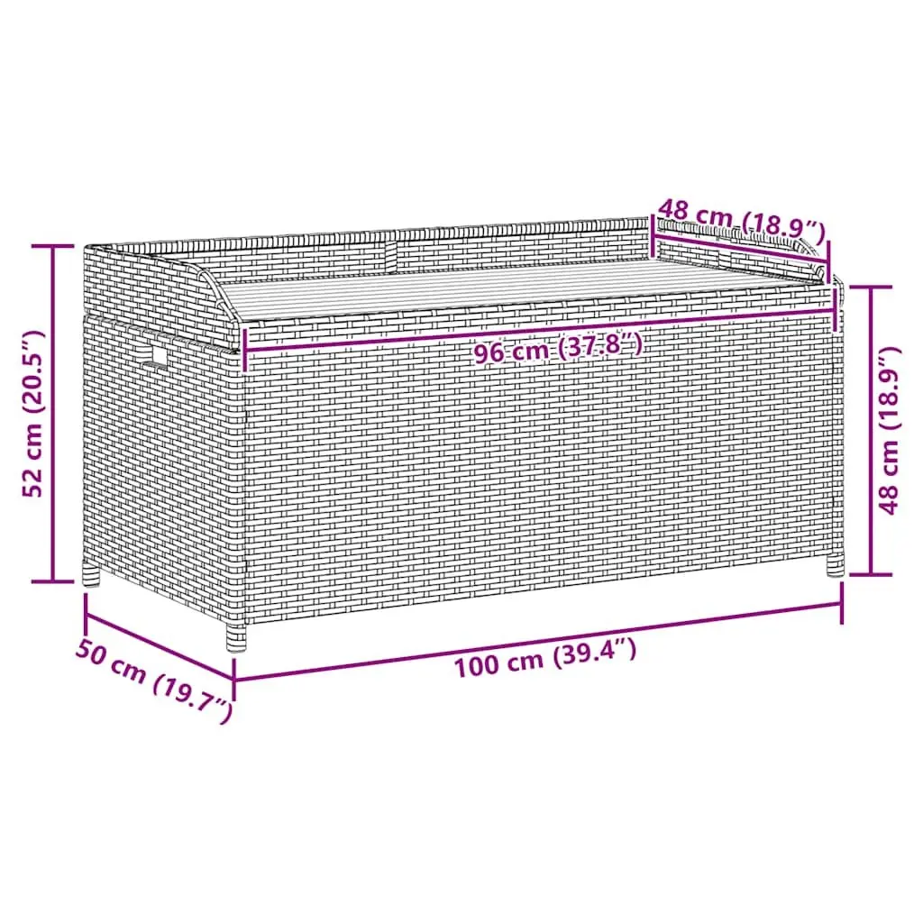 Outdoor Storage Bench Grey Poly Rattan Acacia Wood Seating 100x50x52cm