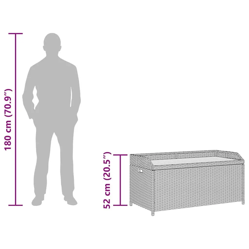 Outdoor Storage Bench Grey Poly Rattan Acacia Wood Seating 100x50x52cm