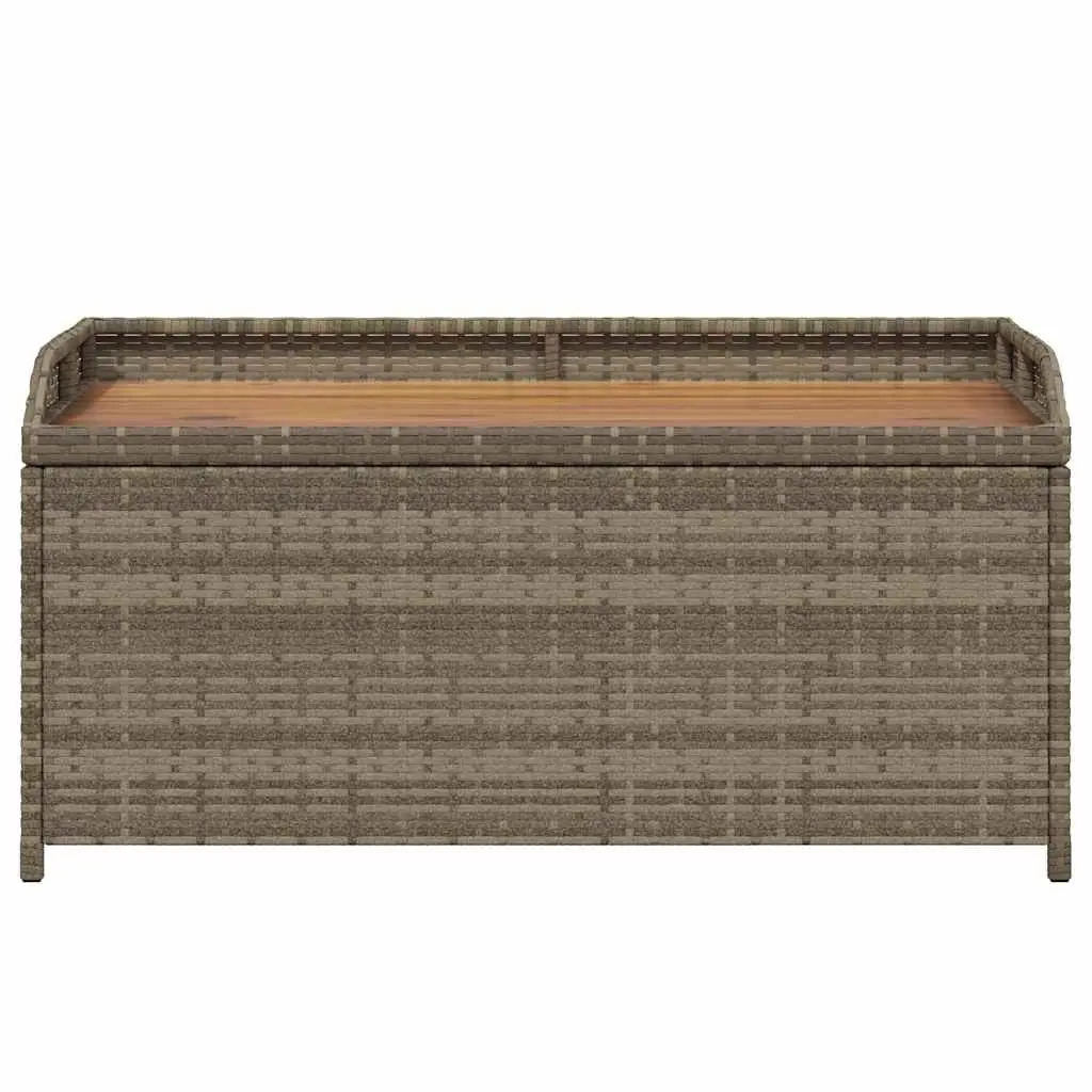 Outdoor Storage Bench Grey Poly Rattan Acacia Wood Seating 100x50x52cm