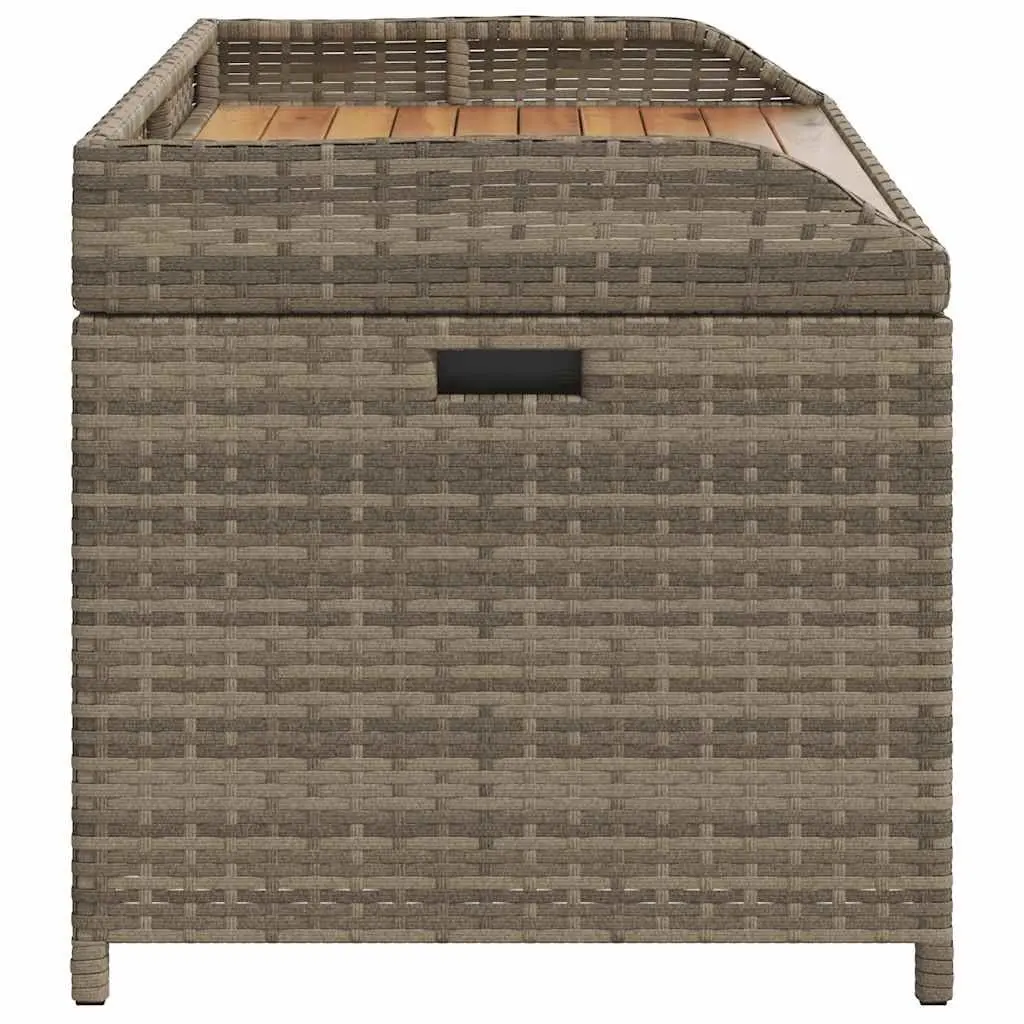Outdoor Storage Bench Grey Poly Rattan Acacia Wood Seating 100x50x52cm