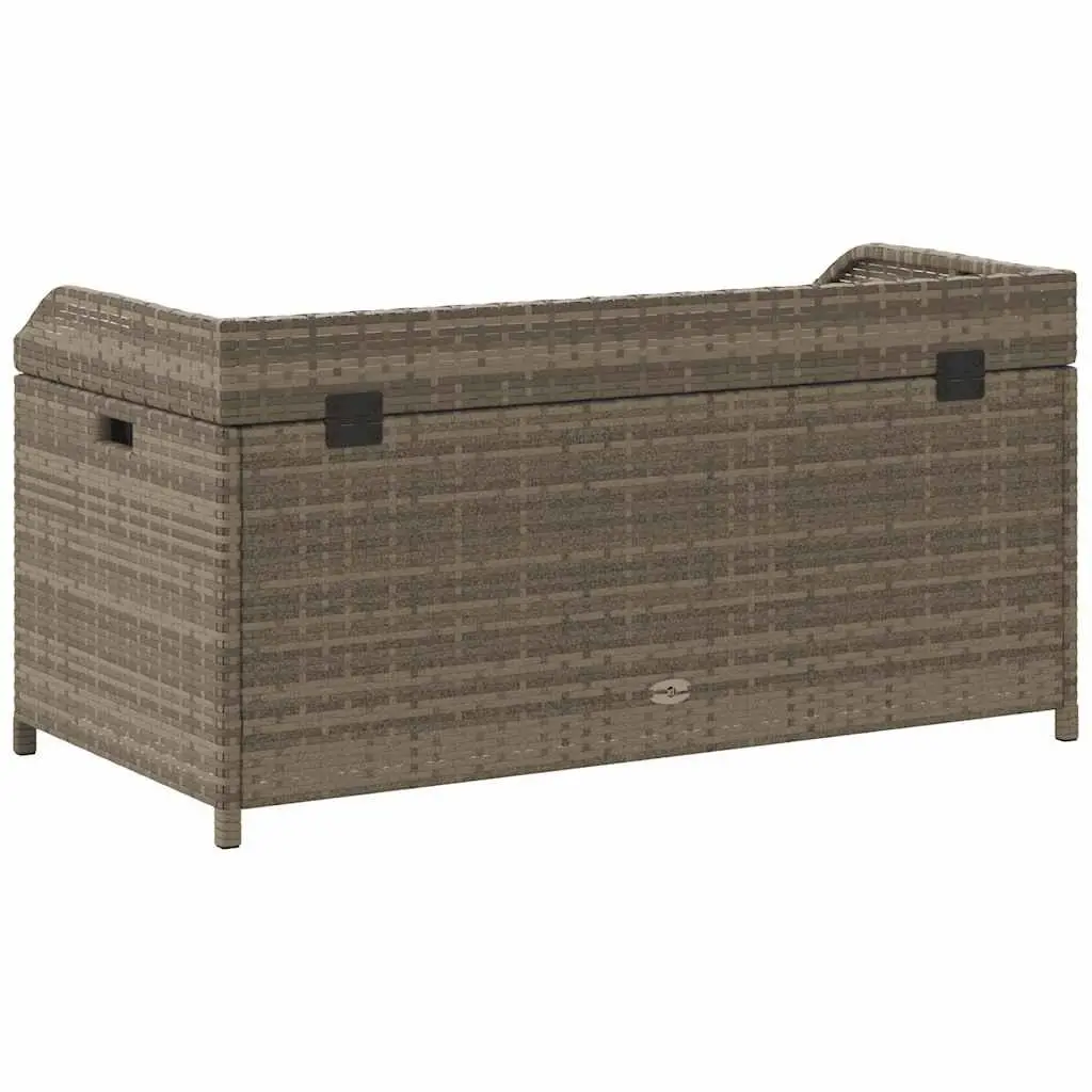 Outdoor Storage Bench Grey Poly Rattan Acacia Wood Seating 100x50x52cm