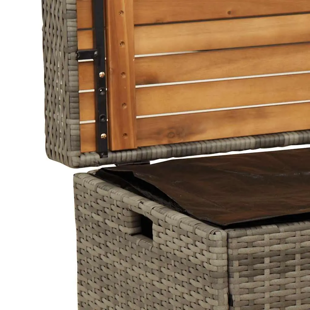 Outdoor Storage Bench Grey Poly Rattan Acacia Wood Seating 100x50x52cm