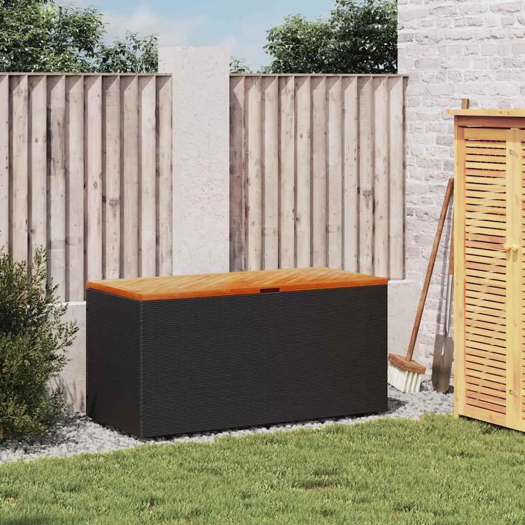 Garden Storage Box Dual-Purpose Black 110 x 50 x 54 cm Poly Rattan Acacia Wood