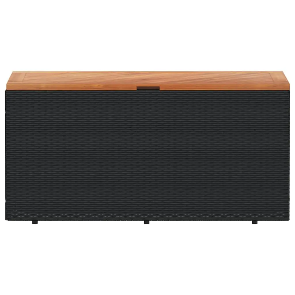 Garden Storage Box Dual-Purpose Black 110 x 50 x 54 cm Poly Rattan Acacia Wood