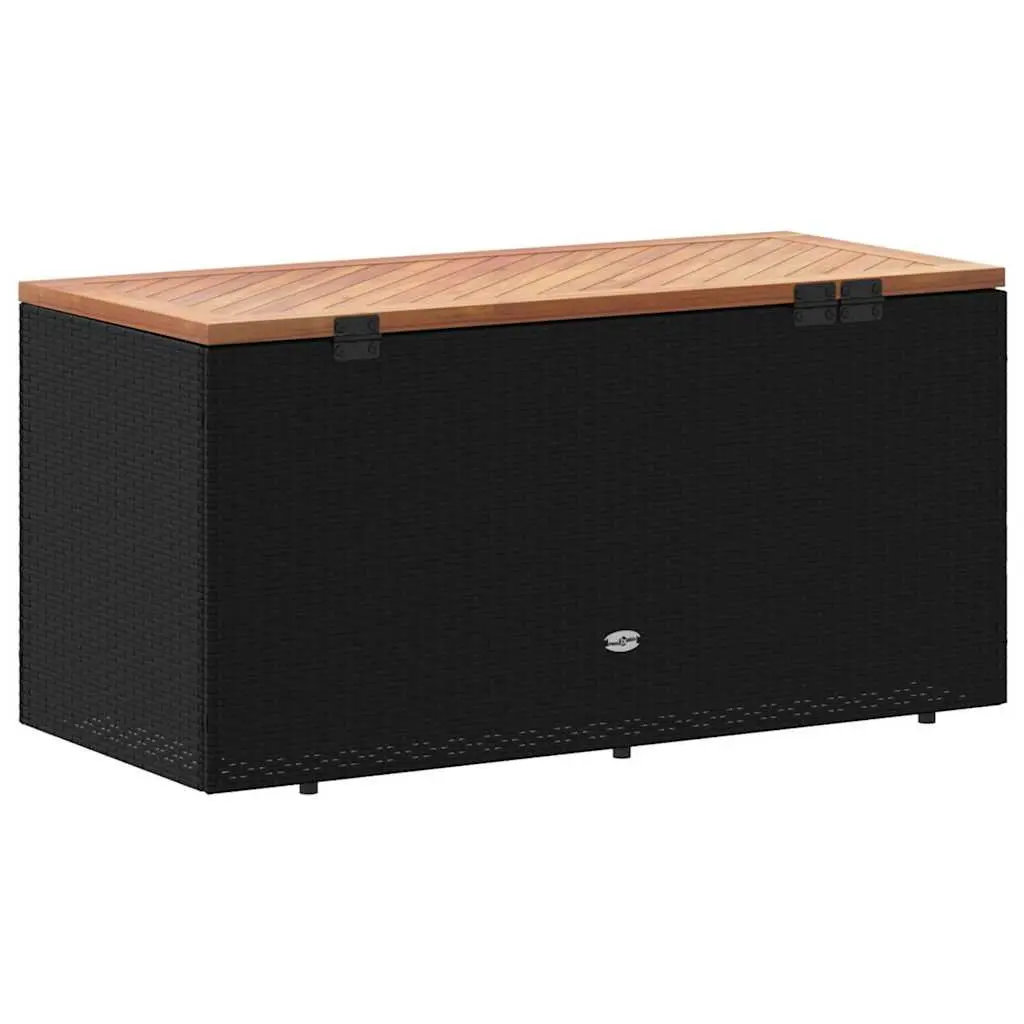 Garden Storage Box Dual-Purpose Black 110 x 50 x 54 cm Poly Rattan Acacia Wood