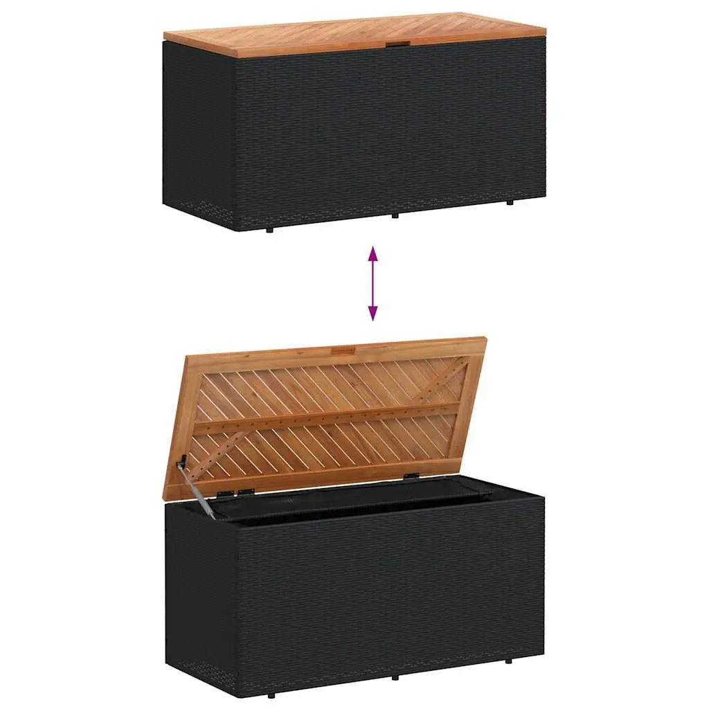 Garden Storage Box Dual-Purpose Black 110 x 50 x 54 cm Poly Rattan Acacia Wood