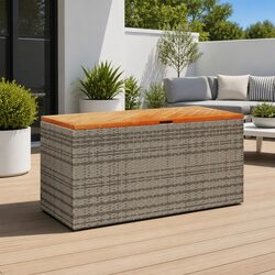 Garden Storage Box Grey Outdoor Furniture Poly Rattan Bench Seat Patio Box