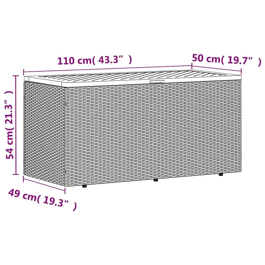 Garden Storage Box Grey Outdoor Furniture Poly Rattan Bench Seat 110 x 50 x 54 cm