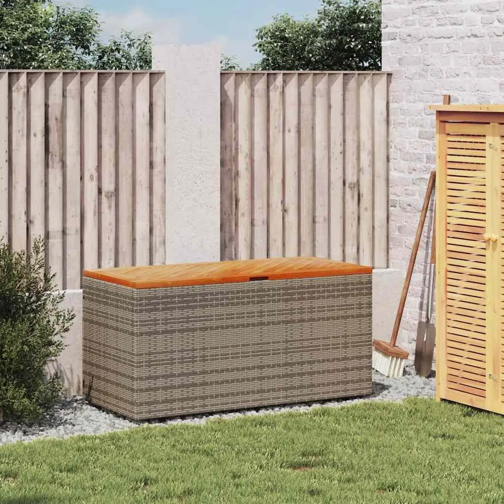 Garden Storage Box Grey Outdoor Furniture Poly Rattan Bench Seat 110 x 50 x 54 cm