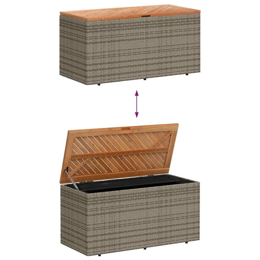 Garden Storage Box Grey Outdoor Furniture Poly Rattan Bench Seat 110 x 50 x 54 cm