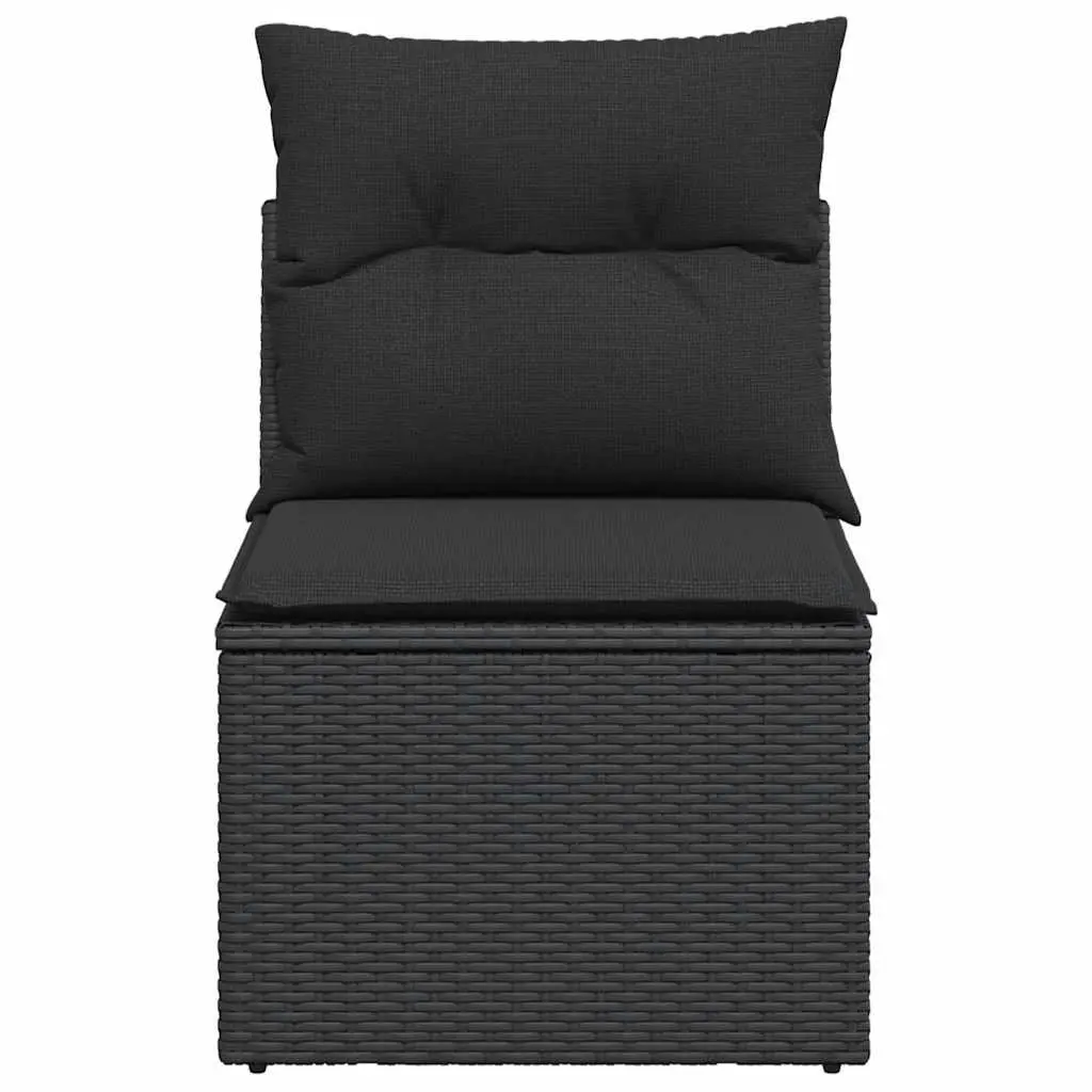 Armless Garden Sofa with Cushions Black Poly Rattan Modular Outdoor Seating