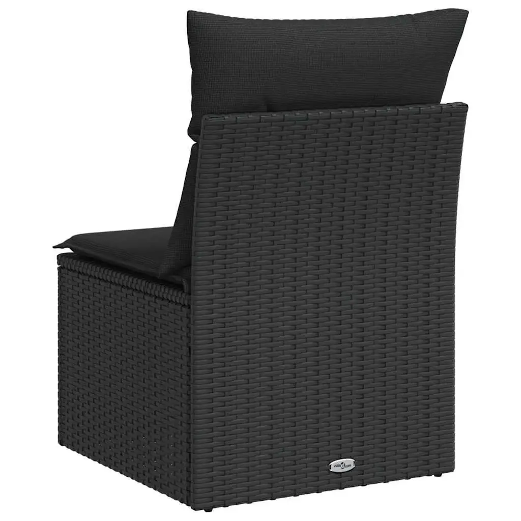 Armless Garden Sofa with Cushions Black Poly Rattan Modular Outdoor Seating