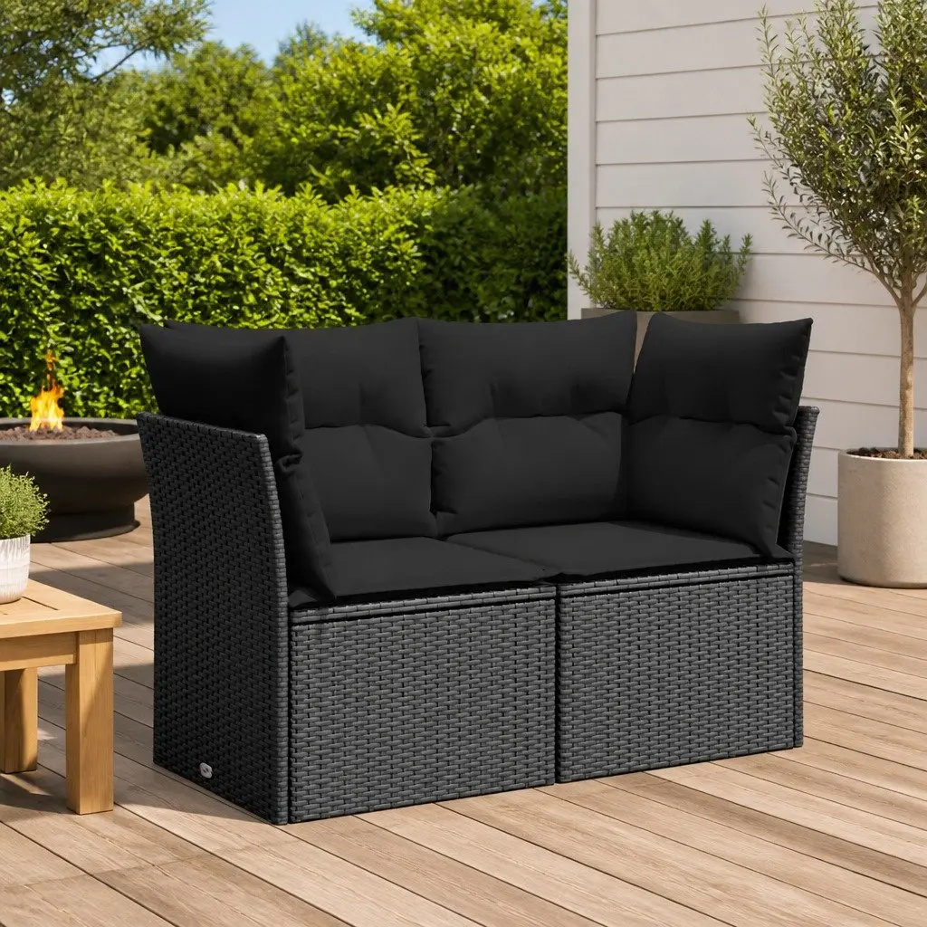 2-Seater Outdoor Garden Sofa Black PE Rattan with Cushions