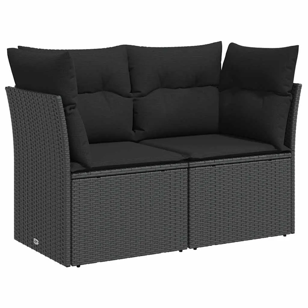 2-Seater Outdoor Garden Sofa Black PE Rattan with Cushions