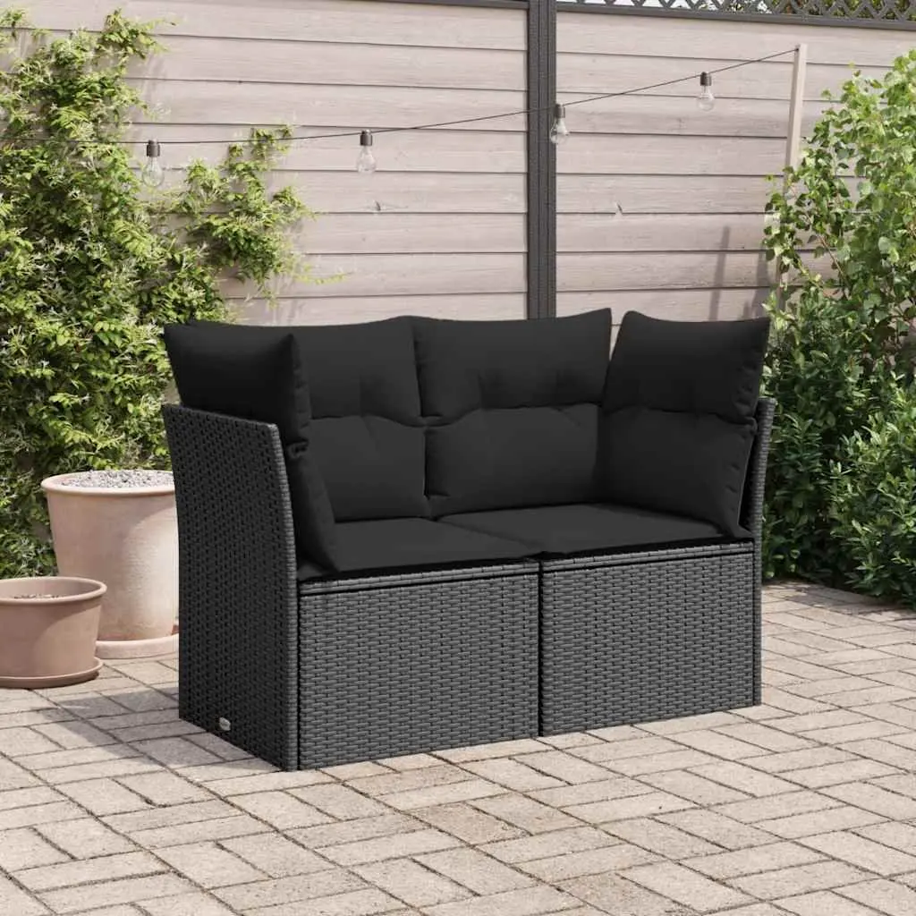 2-Seater Outdoor Garden Sofa Black PE Rattan with Cushions