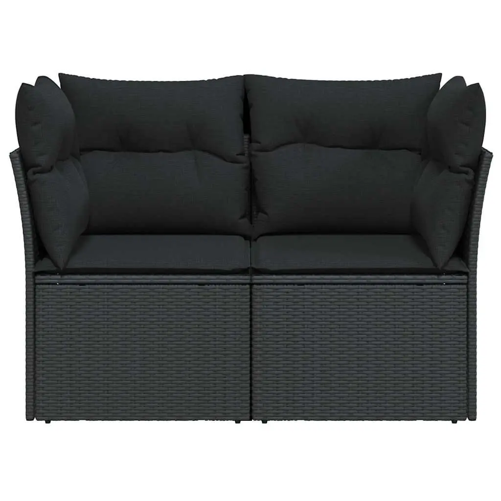 2-Seater Outdoor Garden Sofa Black PE Rattan with Cushions