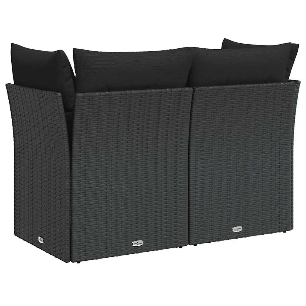2-Seater Outdoor Garden Sofa Black PE Rattan with Cushions