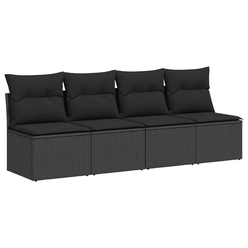 Outdoor Garden Sofa 4-Seater with Cushions Black Poly Rattan Modular Patio