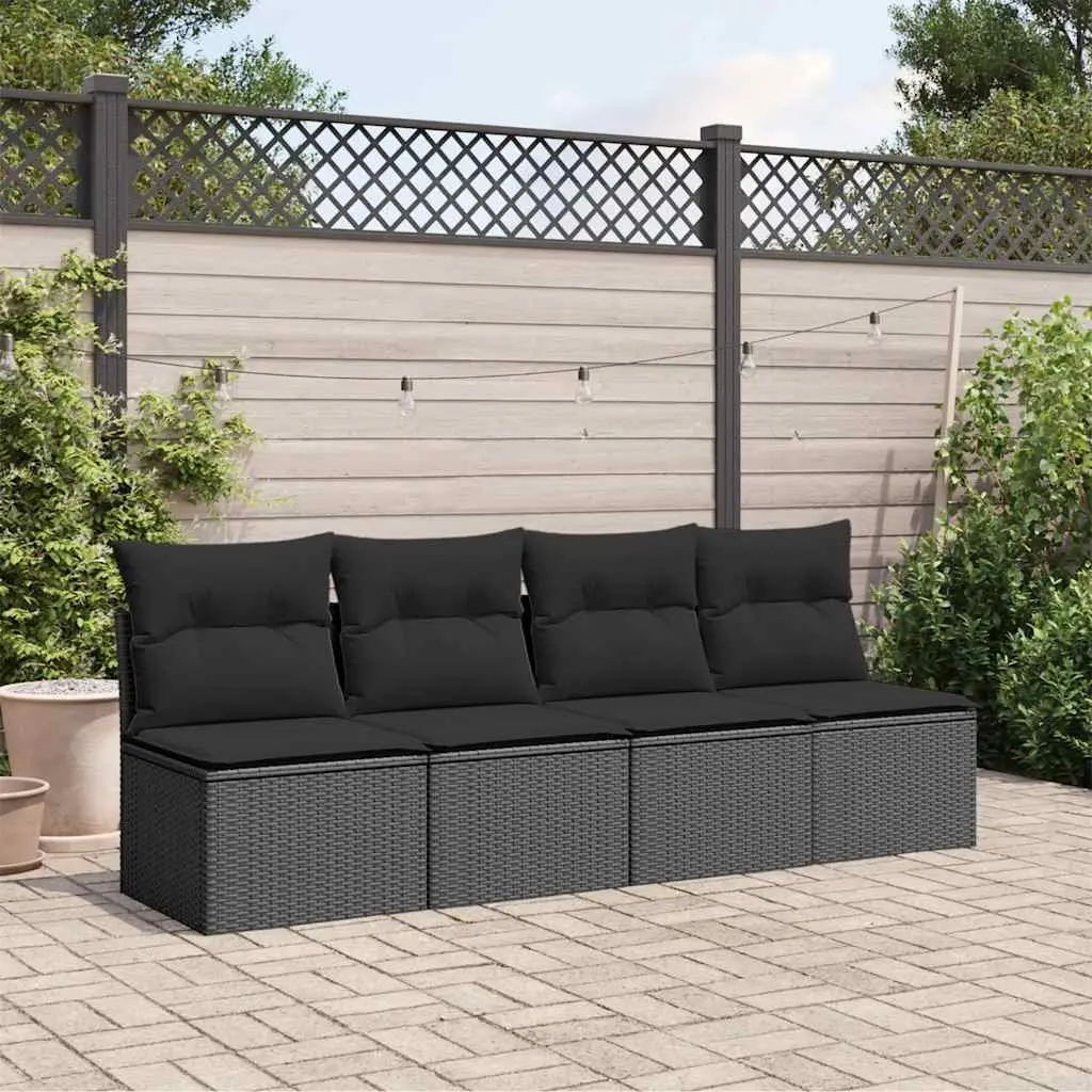 Outdoor Garden Sofa 4-Seater with Cushions Black Poly Rattan Modular Patio