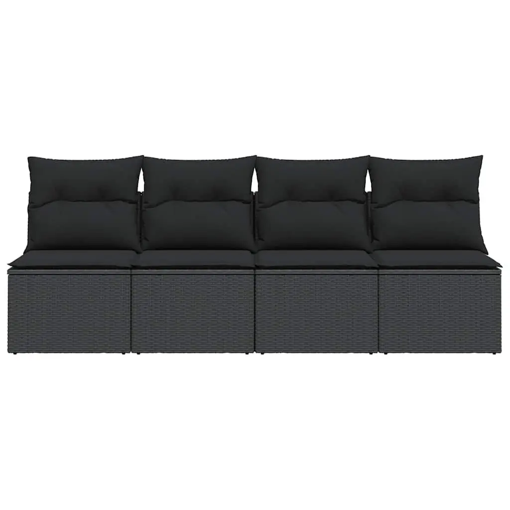 Outdoor Garden Sofa 4-Seater with Cushions Black Poly Rattan Modular Patio
