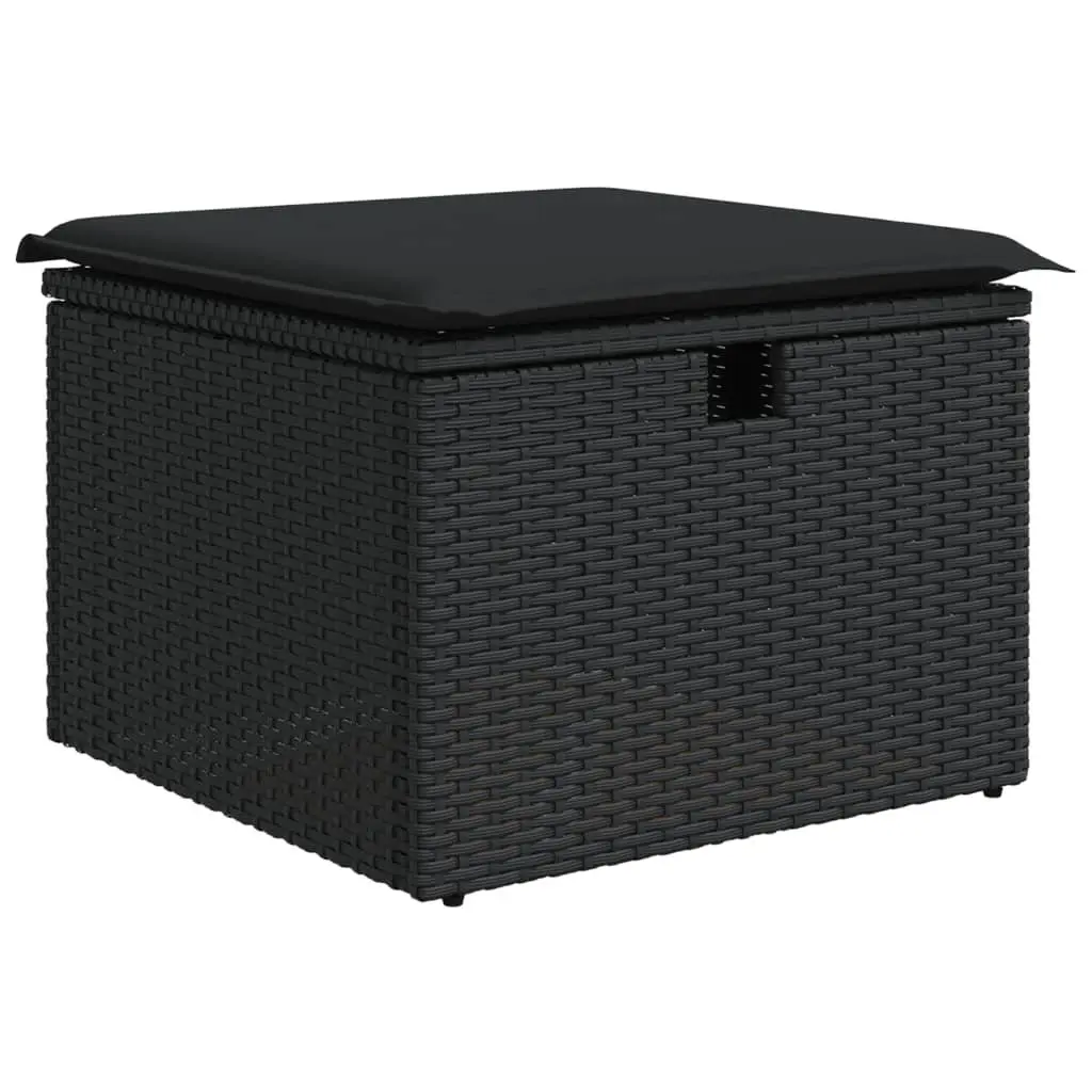 Garden Stool with Storage Cushion Outdoor Furniture Poly Rattan Black 55x55x37cm