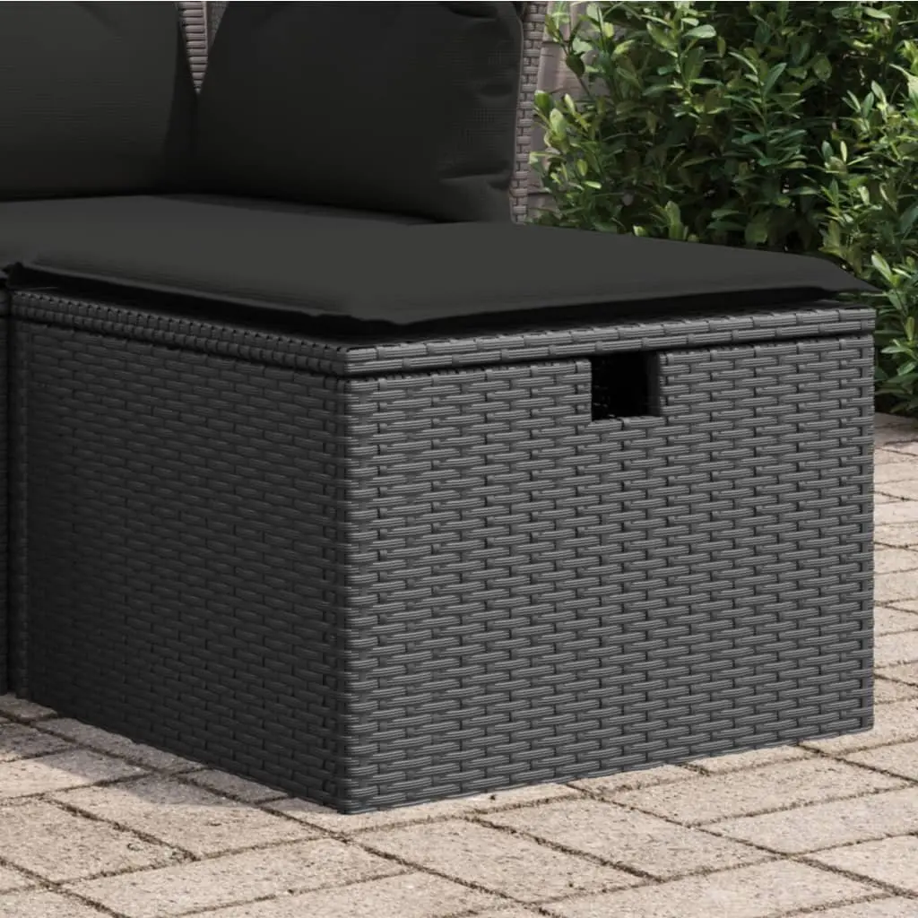 Garden Stool with Storage Cushion Outdoor Furniture Poly Rattan Black 55x55x37cm