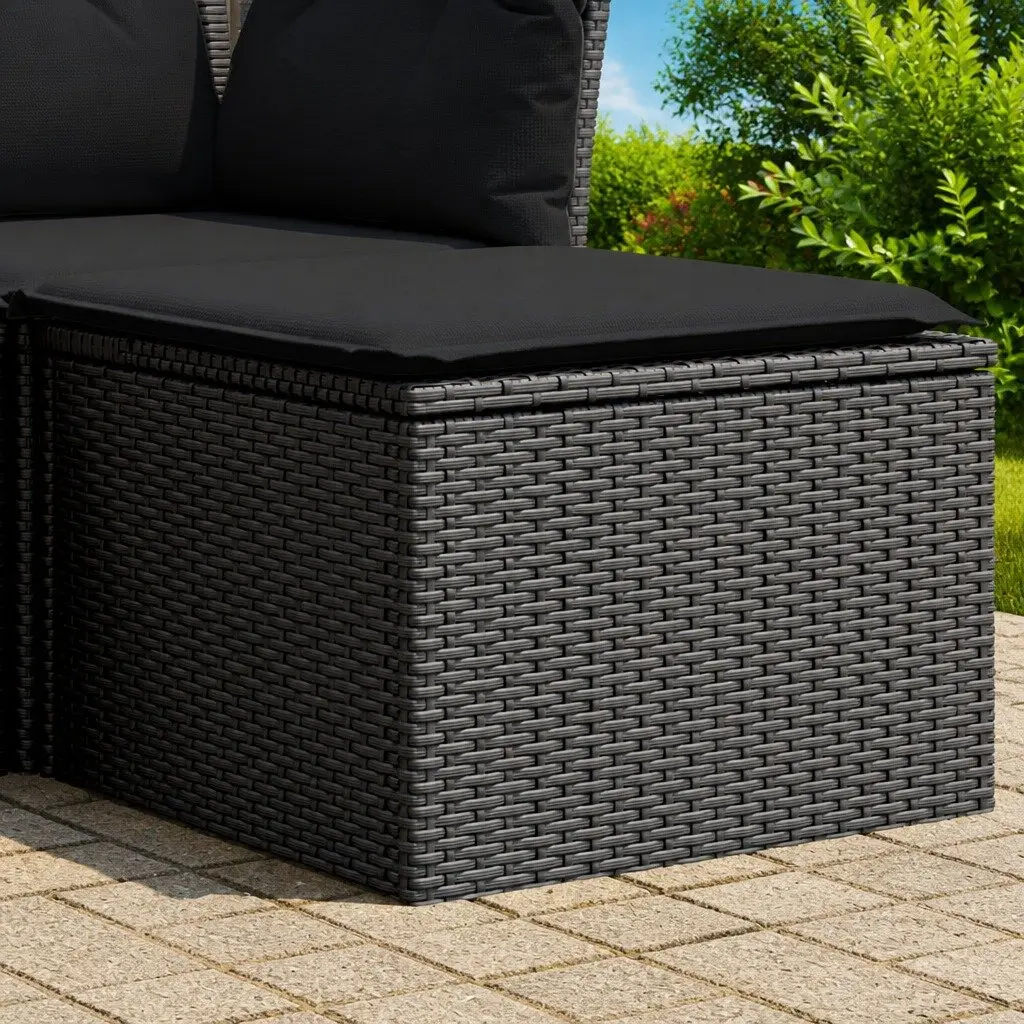 Outdoor Garden Stool Poly Rattan Black with Storage Cushion 55x55x37cm