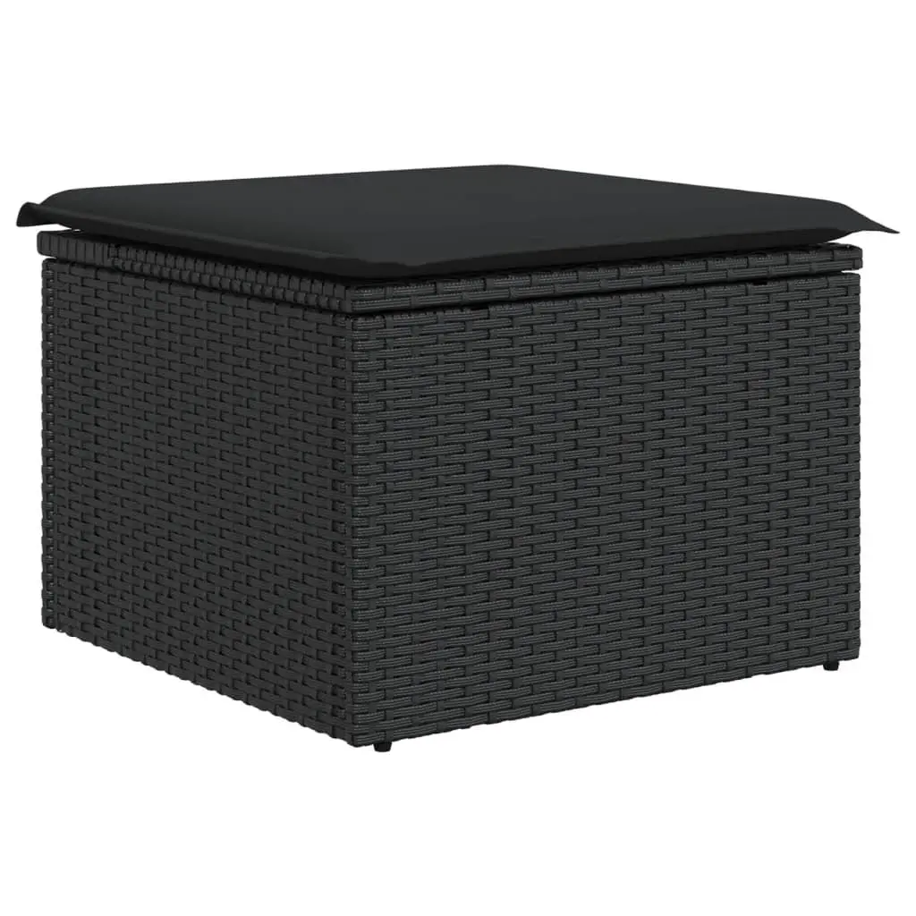 Outdoor Garden Stool Poly Rattan Black with Storage Cushion 55x55x37cm