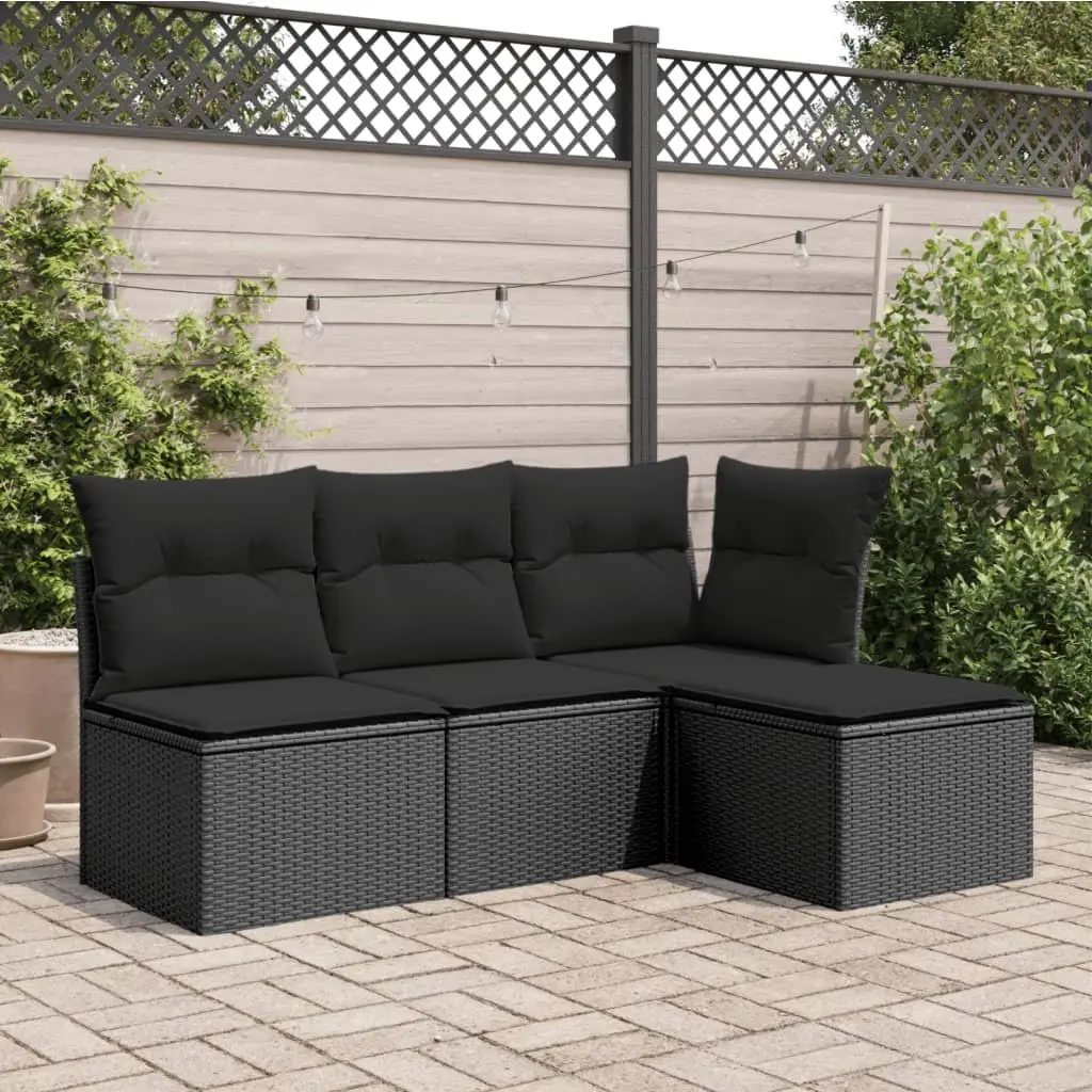 Outdoor Garden Stool Poly Rattan Black with Storage Cushion 55x55x37cm