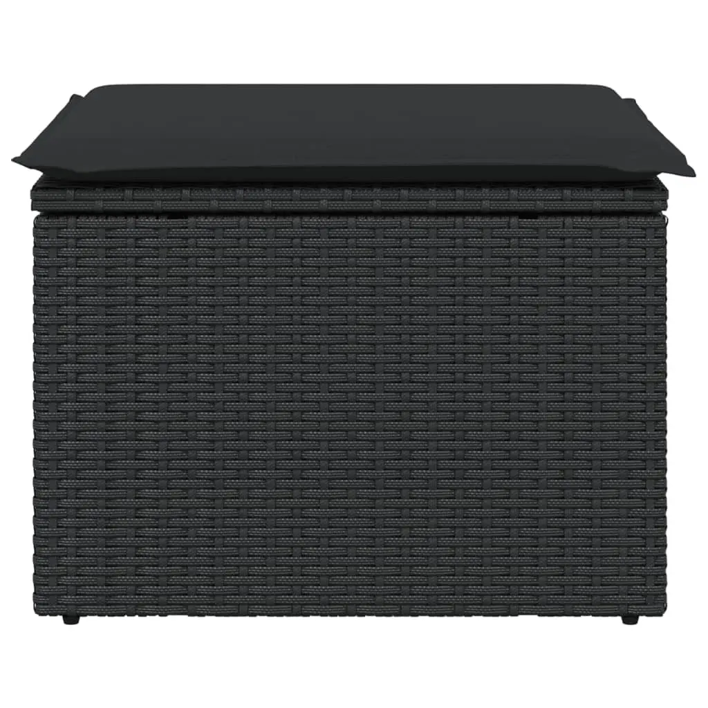 Outdoor Garden Stool Poly Rattan Black with Storage Cushion 55x55x37cm