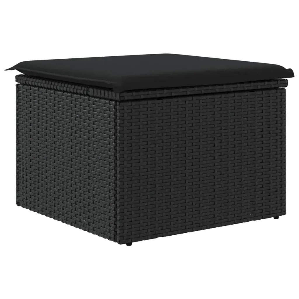 Outdoor Garden Stool Poly Rattan Black with Storage Cushion 55x55x37cm