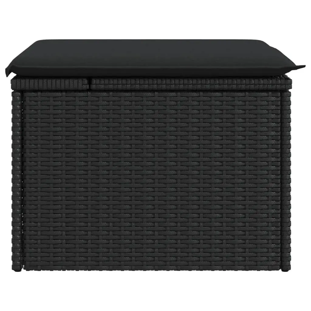 Outdoor Garden Stool Poly Rattan Black with Storage Cushion 55x55x37cm