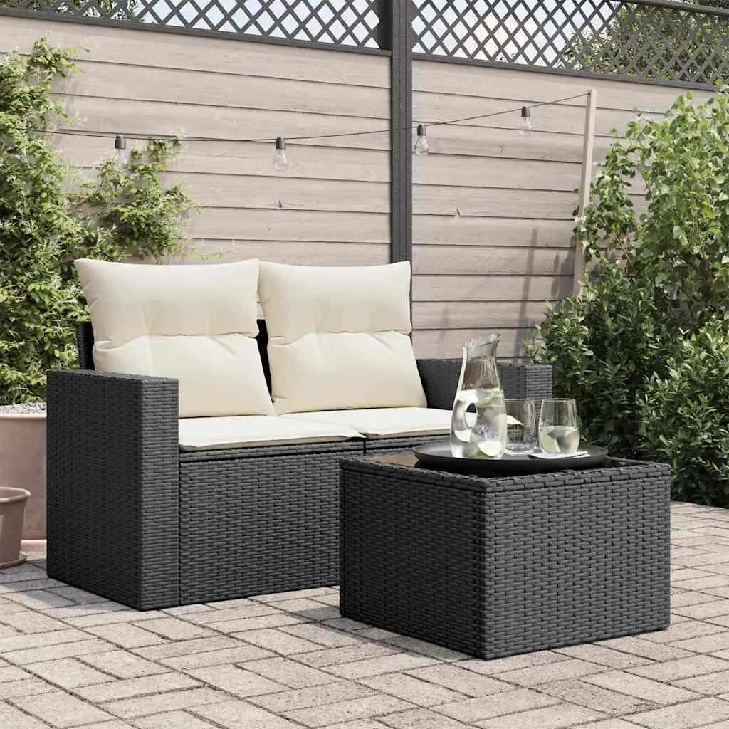 Garden Table Black Poly Rattan Tempered Glass Top 55 x 55 x 37 cm