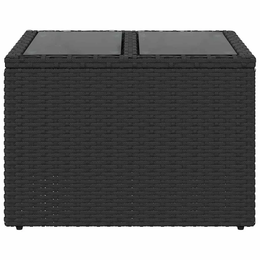 Garden Table Black Poly Rattan Tempered Glass Top 55 x 55 x 37 cm