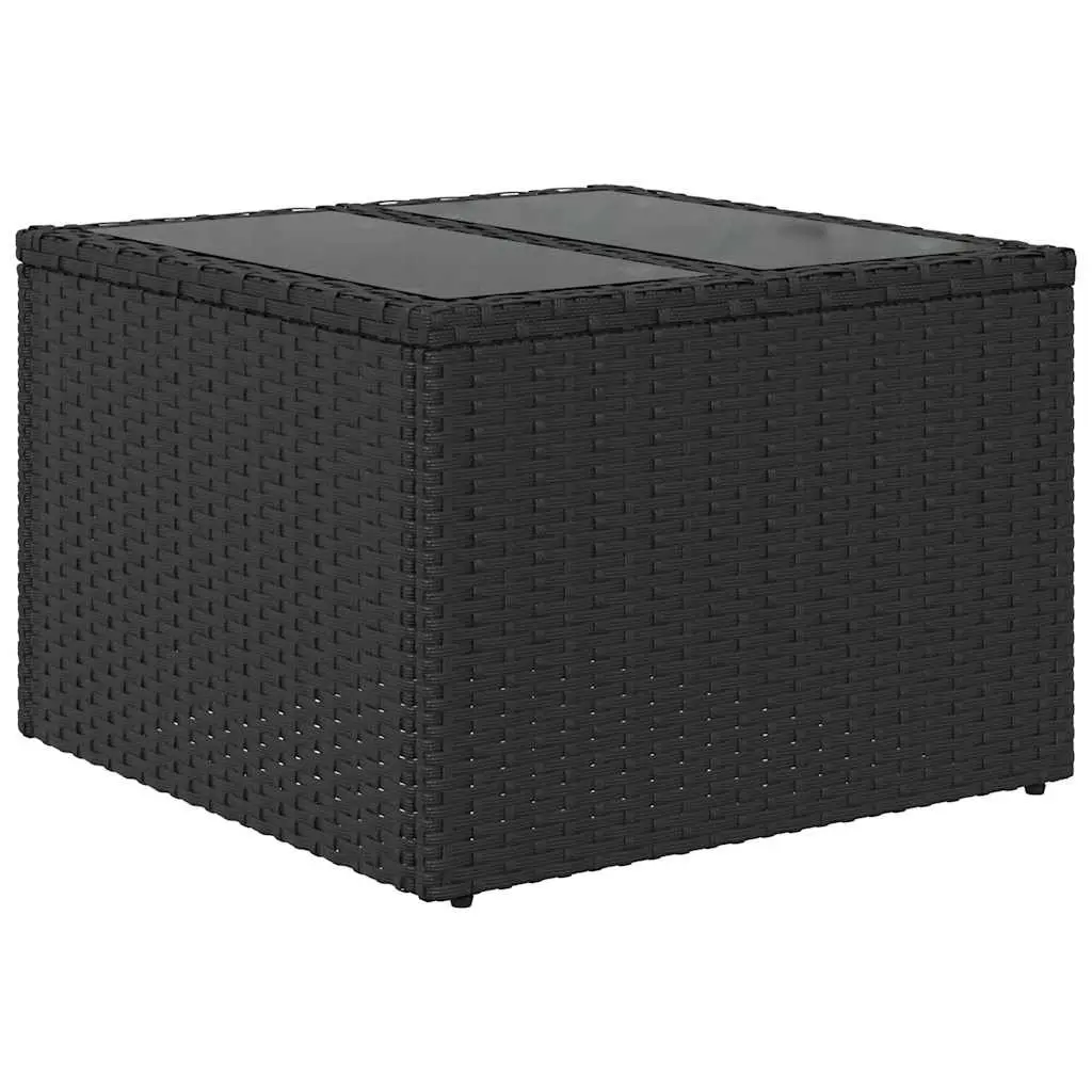 Garden Table Black Poly Rattan Tempered Glass Top 55 x 55 x 37 cm