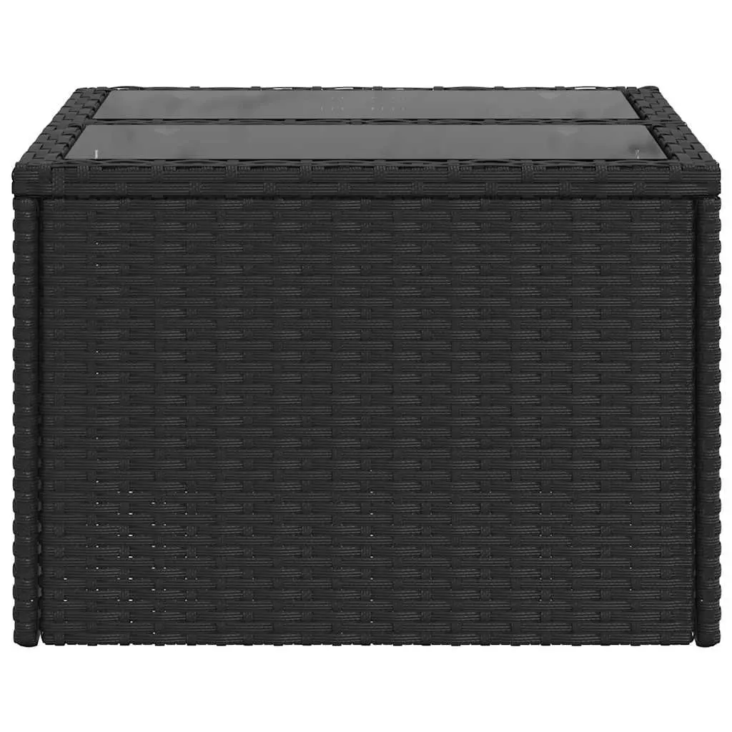 Garden Table Black Poly Rattan Tempered Glass Top 55 x 55 x 37 cm