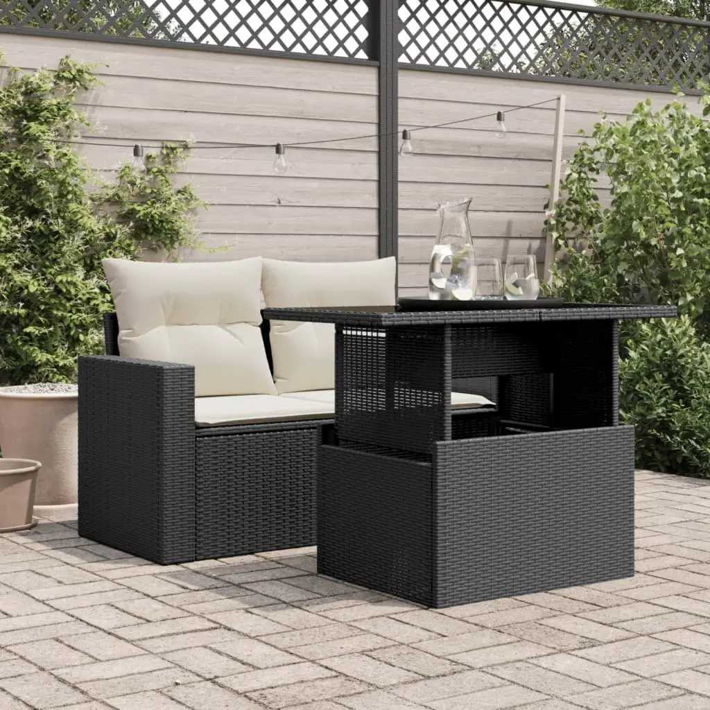 Garden Table Adjustable Glass Top Black Outdoor Furniture 100L x 55W x 73H cm