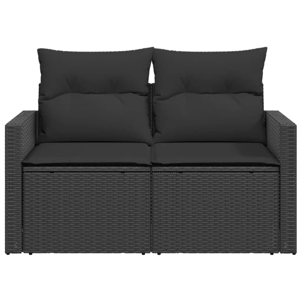 2-Seater Garden Sofa with Cushions and Foldable Side Table Black Poly Rattan