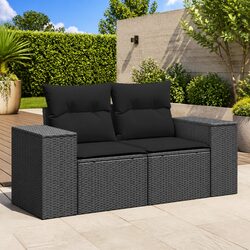 Outdoor Garden Sofa 2-Seater Patio Lounge Seat with Cushions Black