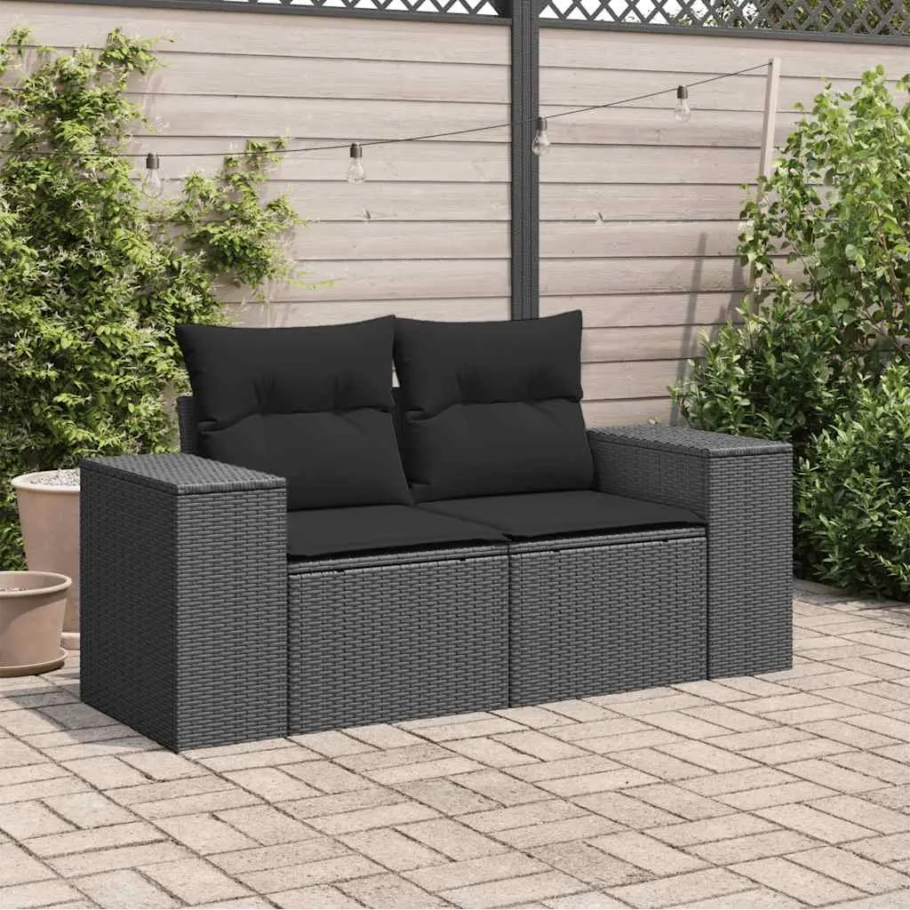 Outdoor Garden Sofa 2-Seater Patio Lounge Seat with Cushions Black