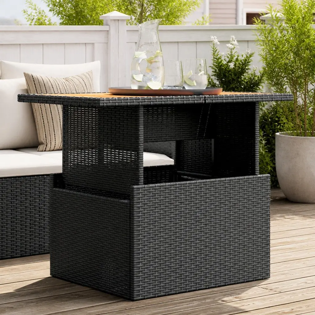 Garden Table Adjustable Top Black Poly Rattan Acacia Wood 100 x 55 x 73 cm